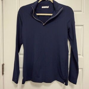 Peter Millar Navy Blue Women's Top with TaylorMade logo on sleeve